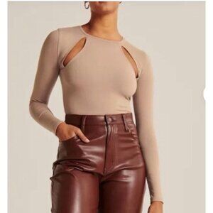 Abercrombie & Fitch Bodysuit Cut Outs Long Sleeve XL Camel Soft Stretch NEW